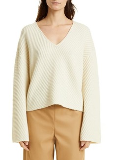 BY MALENE BIRGER Emery V-Neck Wool Sweater in Soft White at Nordstrom