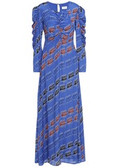 By Malene Birger Woman Ruched Printed Crepe De Chine Maxi Dress Cobalt Blue