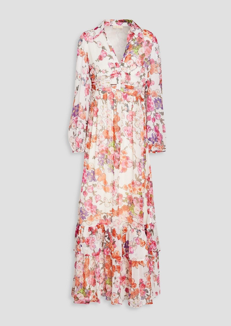 byTiMo - Gathered floral-print crepon maxi shirt dress - White - L
