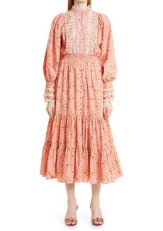 byTiMo Eyelet Long Sleeve Cotton Maxi Dress in Square Pink at Nordstrom