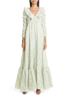 byTiMo Floral Jacquard Long Sleeve Maxi Dress