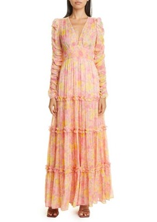 byTiMo Floral Long Sleeve Tiered Chiffon Dress