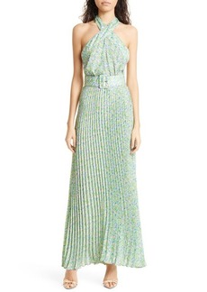 byTiMo Floral Print Pleated Halter Maxi Dress