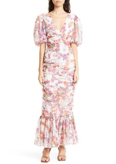 byTiMo Floral Ruched Puff Sleeve Chiffon Dress
