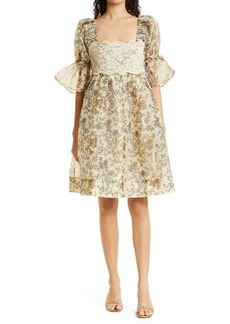 byTiMo Puff Sleeve Lace Trim Organza Minidress in Botanical at Nordstrom