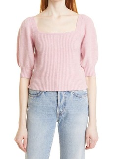 byTiMo Square Neck Short Sleeve Merino Wool Sweater in Pink at Nordstrom