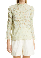 byTiMo Broderie Anglaise Ruched Blouse in Mint at Nordstrom