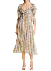 byTiMo Floral Front Tie Georgette Midi Dress in Flowers at Nordstrom