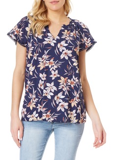 C & C California Aileen Floral Short Sleeve Blouse in Mood Indigo at Nordstrom Rack