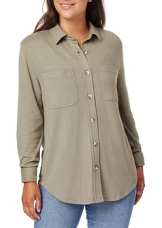 C & C California Marina Luxe Essential Knit Button-Up Shirt in Vetiver at Nordstrom