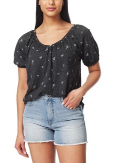 C & C California Masha Burnwash Shirred Top in Charcoal Grey Tossed Floral at Nordstrom