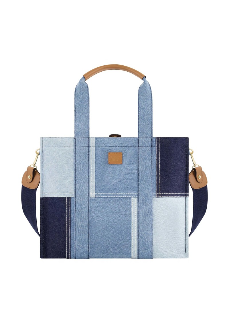 C & C California Medium Denim Patchwork Tote with Pocket