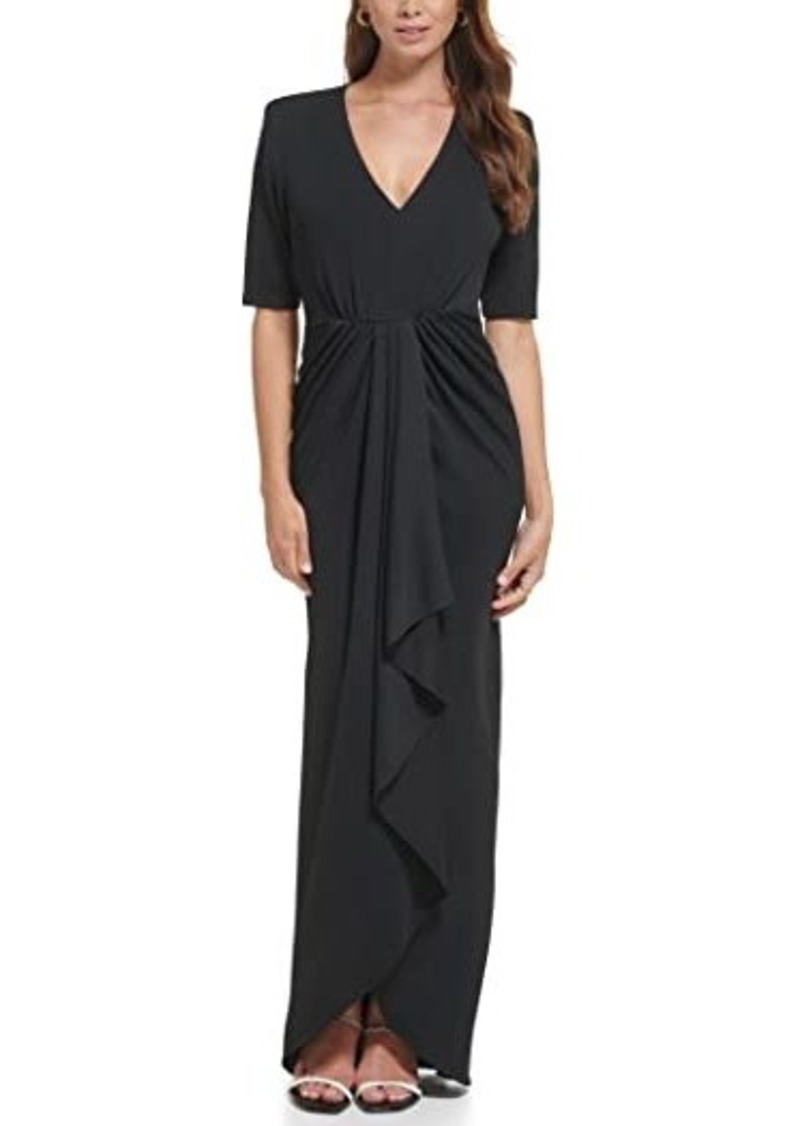 Calvin Klein 3/4 Sleeve Gown with Front Ruched
