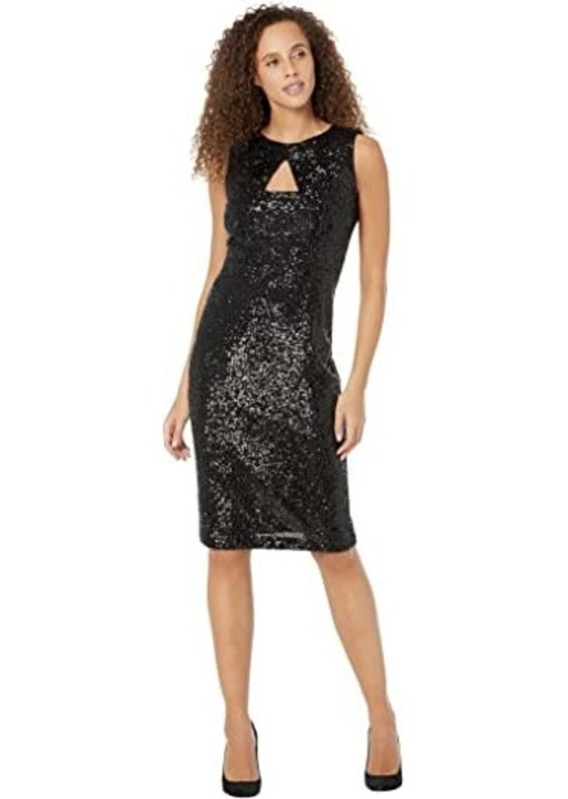 Calvin Klein All Over Sequin Sheath Dress with Knot Detail