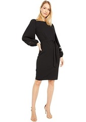 Calvin Klein Belted Dress with Illusion Sleeve Detail