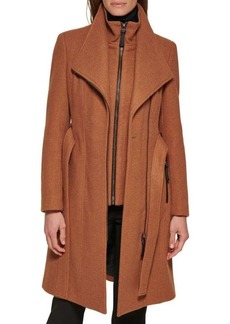 Calvin Klein Bib Belted Wool Blend Wrap Coat