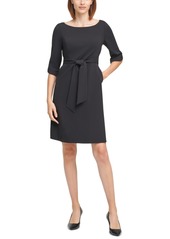 Calvin Klein 3/4-Sleeve Belted Sheath Dress