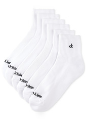 Calvin Klein Athleisure Men's Solid Cushion Quarter Socks, Six Pairs - White