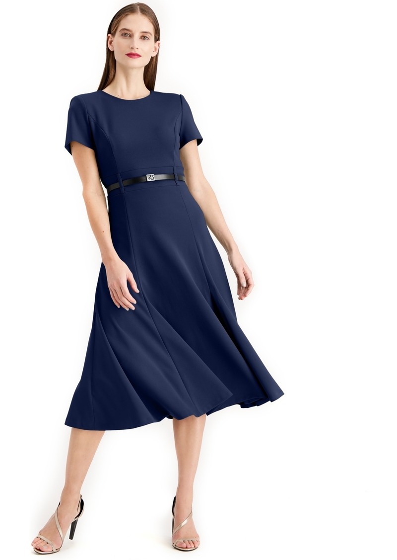 Calvin Klein Women's Belted Fit & Flare Midi Dress - Indigo