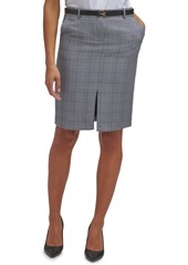 Calvin Klein Belted Plaid Pencil Skirt