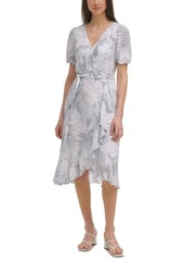 Calvin Klein Botanical-Print Wrap-Style Dress