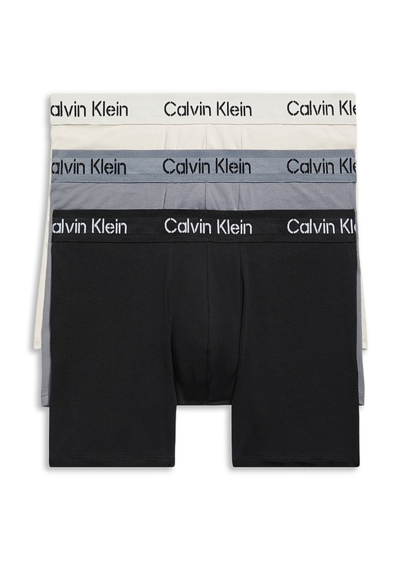Calvin Klein Cotton Stretch Mid Rise Stencil Logo Waistband Boxer Briefs, Pack of 3