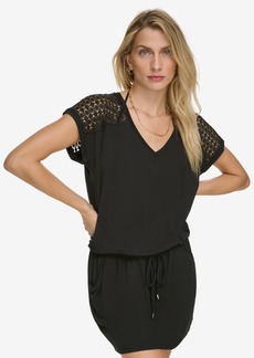 Calvin Klein Crochet-Shoulder Tunic Cover Up - Black