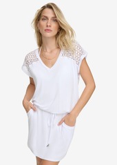 Calvin Klein Crochet-Shoulder Tunic Cover Up - Soft White