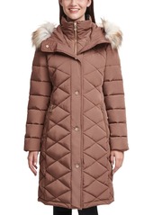 Calvin Klein Diamond-Quilt Faux-Fur Trim Hooded Puffer Coat