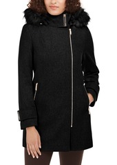 Calvin Klein Faux-Fur-Trim Hooded Asymmetrical Coat
