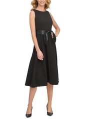 Calvin Klein Faux-Leather-Belt A-Line Dress