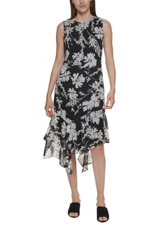 Calvin Klein Floral-Print Asymmetrical Shift Dress