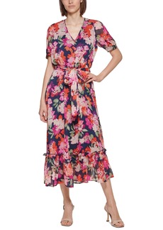 Calvin Klein Floral-Print Belted Midi Dress