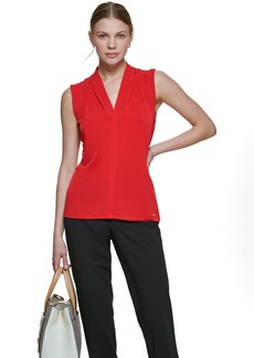 Calvin Klein Gathered V-Neck Sleeveless Top - Red