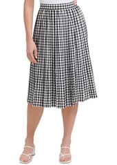 Calvin Klein Gingham Plaid A-Line Midi Skirt