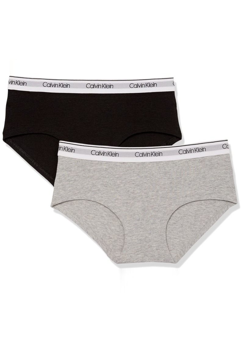 Calvin Klein Girls' Modern Cotton Hipster Panty 2-Pack Heather Grey/Black L