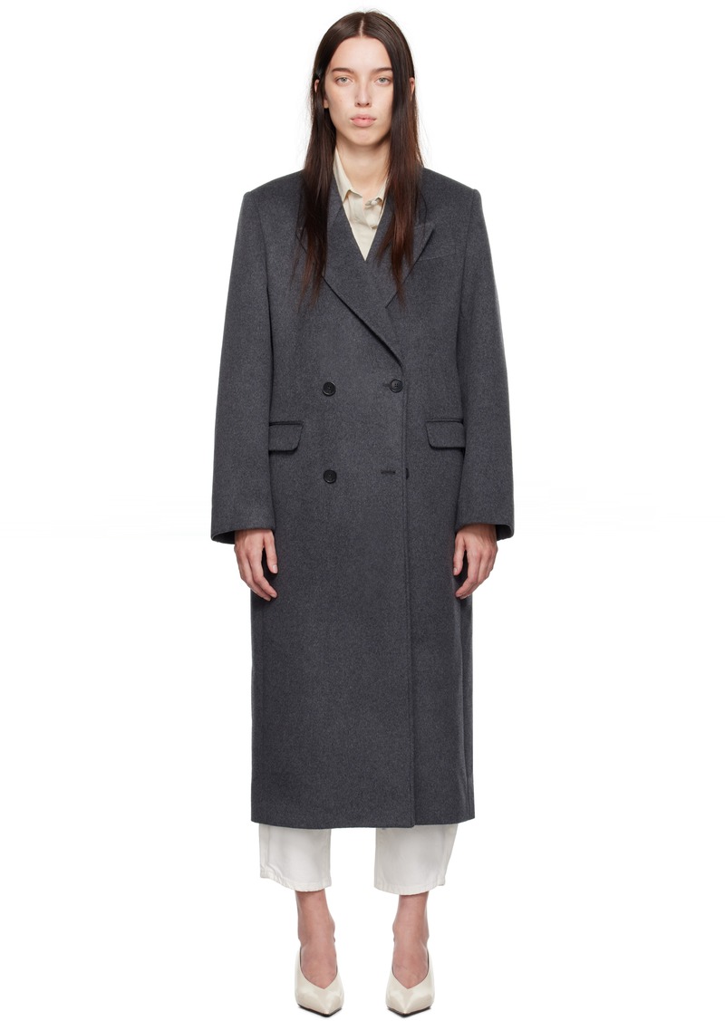 Calvin Klein Gray Halo Brushed Wool Double-Breasted Coat