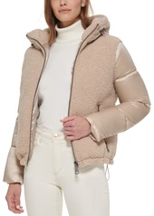 Calvin Klein Hooded Mixed-Media Puffer Coat