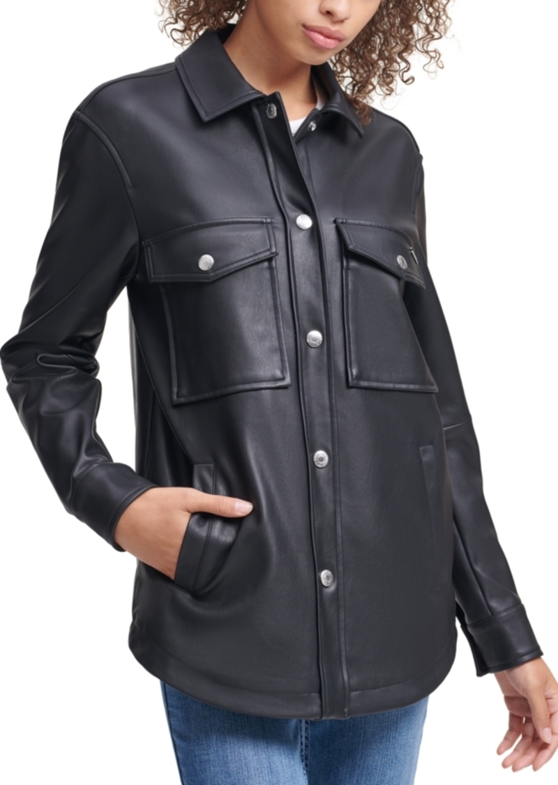 Calvin Klein Jeans Faux Leather Button Down Jacket