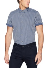 Calvin Klein Jeans Men's Short Sleeve Roll Up Button Down Shirt Stripe  M
