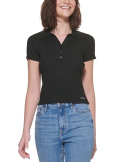 Calvin Klein Jeans Petite Ribbed Polo Shirt - Black