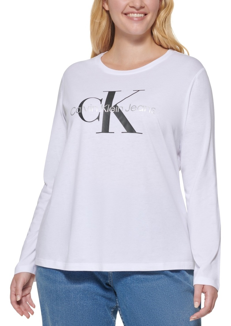 Calvin Klein Jeans Trendy Plus Size Long-Sleeve Logo T-Shirt