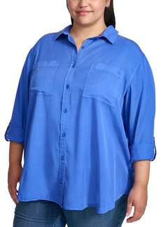 Calvin Klein Jeans Trendy Plus Size Utility Shirt - Dazzling Blue