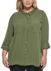 Calvin Klein Jeans Trendy Plus Size Utility Shirt - Chambray