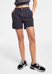 Calvin Klein Jeans Women's Cotton Mid-Rise Pleated Shorts - Forged Iron