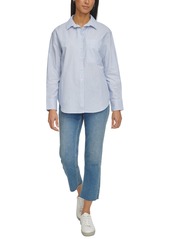 Calvin Klein Jeans Women's Cotton Striped Boyfriend-Fit Shirt - Blue/White