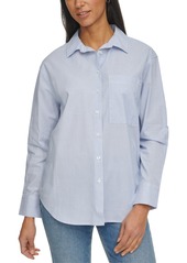 Calvin Klein Jeans Women's Cotton Striped Boyfriend-Fit Shirt - Blue/White