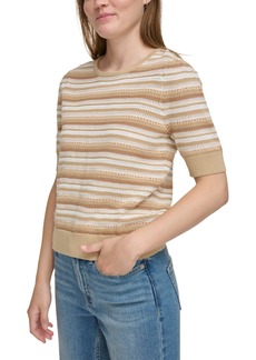 Calvin Klein Jeans Women's Cotton Textured Stripe Elbow-Sleeve Sweater