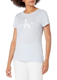 Calvin Klein Jeans Womens Foil Monogram Logo V-Neck Short Sleeve Iconic Tee T-Shirt   US