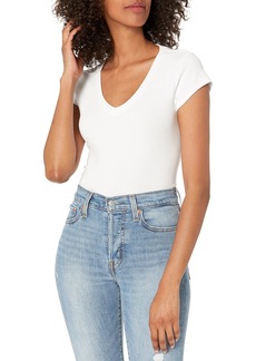 Calvin Klein Jeans Women's Logo Patch Short Sleeve V-Neck Bodysuit
